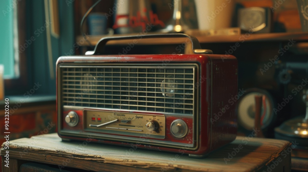 Wall mural old radio isolated on white