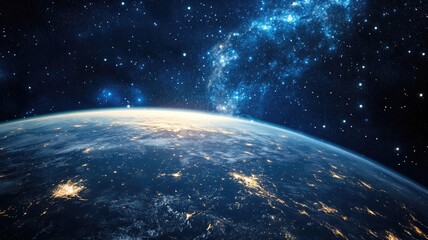 Fototapeta premium View of Earth from space with vibrant galaxy backdrop