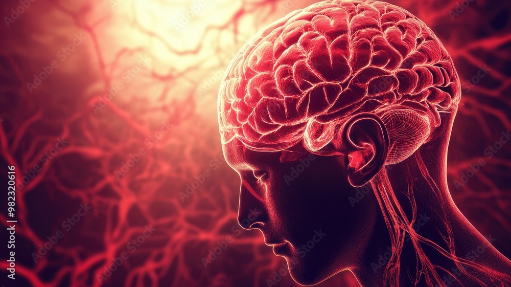 Poster human brain with illuminated neural connections and synapses