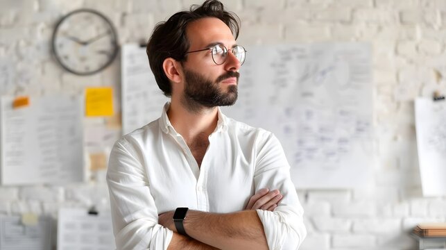 Angel investor with halo evaluating startup pitch, serene smile in soft morning light, entrepreneurial success concept