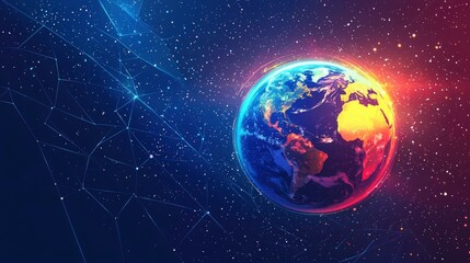 Obraz premium Vibrant vector illustration of planet Earth against a cosmic background in rich colors showcasing continents and starry space
