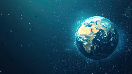 Obraz premium A stunning view of Earth from space showcasing continents and oceans against a starry backdrop in a serene cosmic setting