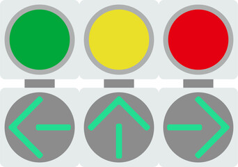 信号機と矢印灯器のフラットイラスト