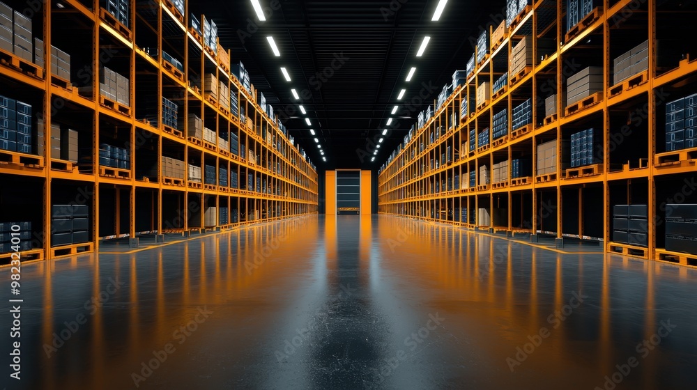 Poster a smart warehouse with shelves that automatically adjust to optimize space usage.