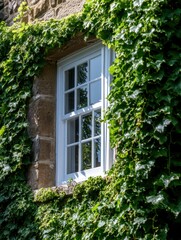 Ivy climbing the walls of a charming cottage