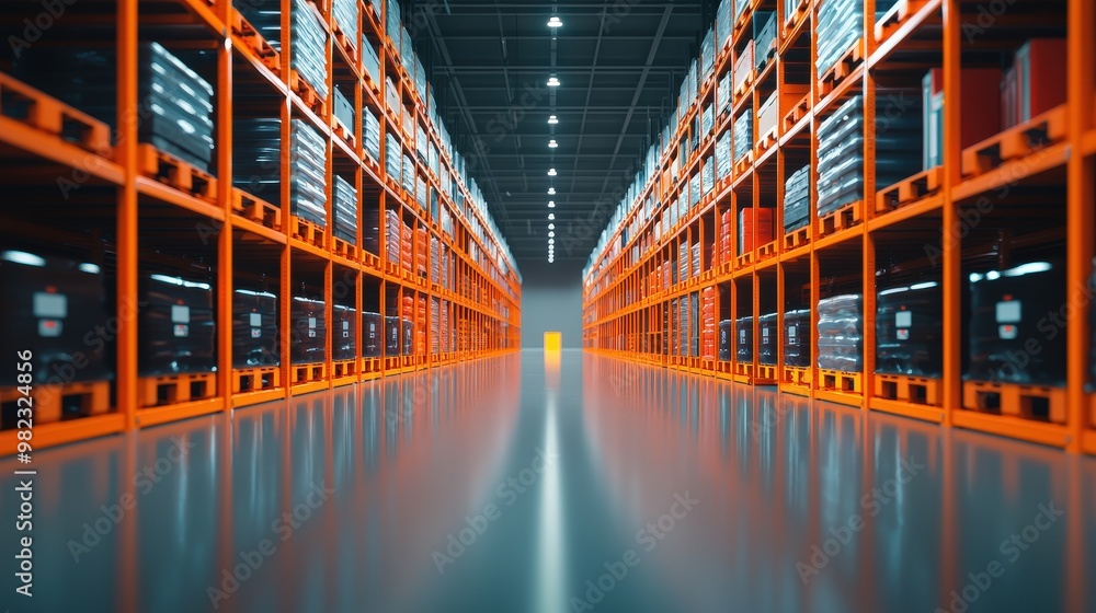 Poster a visual of the inside of a refrigerated distribution center storing perishable goods.