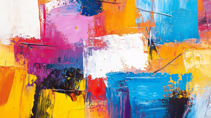 This oil painting on canvas showcases a vibrant explosion of colors, each stroke meticulously crafted to create a dynamic texture. The abstract composition invites the eye to explore a myriad of hues,