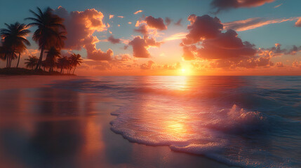Tropical Beach Sunset Illustration