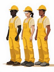 Workers in helmet and yellow uniform, laborers ready for work, construction, safety, job, work, teamwork, industrial, hardhat, labor, crew, equipment, industry, foreman, professional, employee