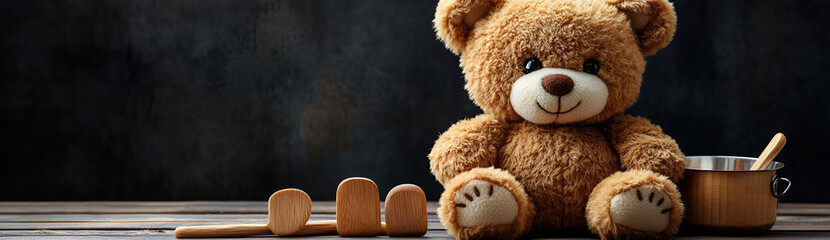 Obraz premium a teddy bear next to a row of cookies