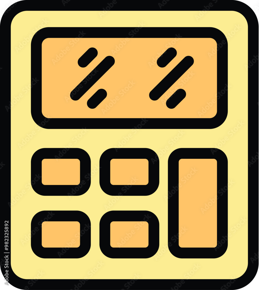 Poster this minimalist vector icon features a yellow calculator with numbers on its display, ideal for proj