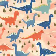 Colorful cartoon dinosaurs pattern