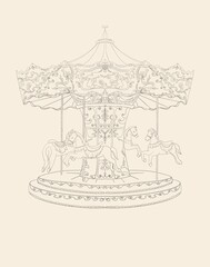 elegant vintage carousel with horses on a white background © alekuwka83