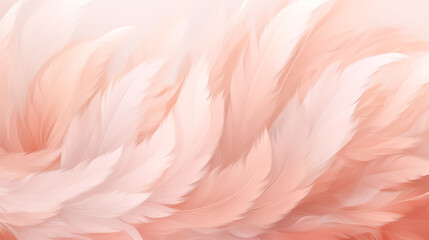 Soft abstract pastel feathers in coral pink, peach shades, elegant background with a place to copy