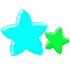 3d blue and green stars design isolated on transparent background. Star. Starfish. 3D Star icon, sign, symbol, shape design for decor, sticker, print, ornament, celebration, day, card, etc.