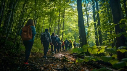 Tranquil Forest Mindful Nature Walk with a Group Discovering the Sights Sounds and Smells of the Outdoors
