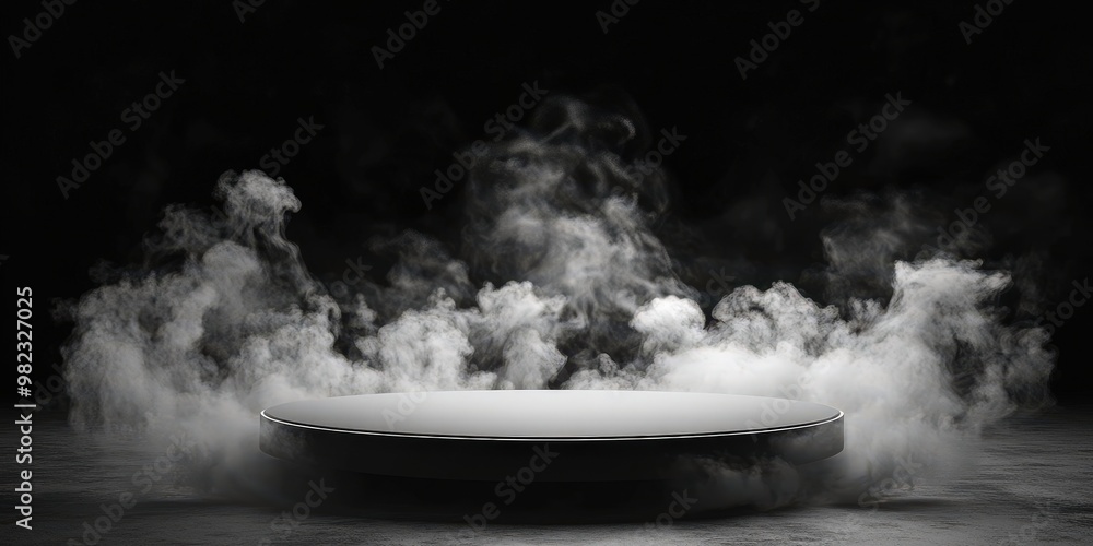 Poster smoke and fog on a circular platform in dark environment