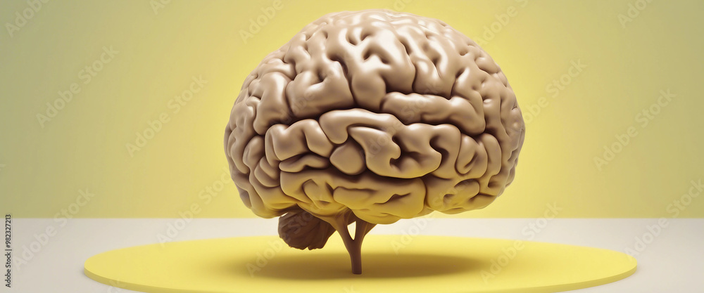Poster creative image of a brain in the form of a walnut in a surreal modern pop art style minimalism paste
