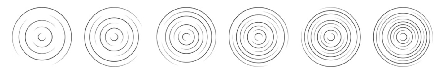 Set of concentric ripple circle vector icons. Radial signal, sonar wave, soundwave icons