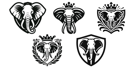 Elephant emblem designs, black and white, vector illustrations, perfect for branding and logos