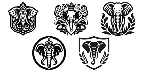 Elephant emblem designs, black and white, vector illustration, perfect for logo and branding