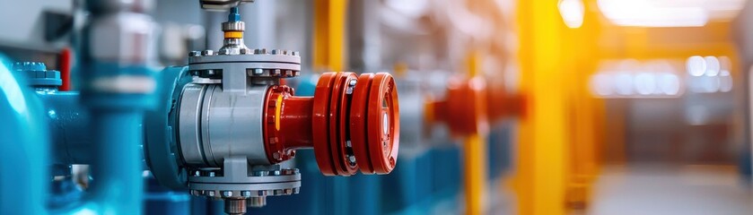 modern industrial valve in a colorful factory setting, showcasing advanced engineering and design.