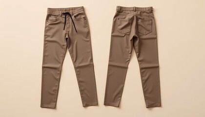 Mockup Plain Medium Brown Pants Front and Back