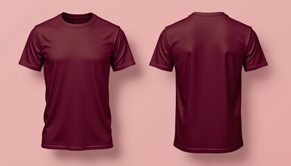 Mockup Plain Burgundy T-Shirt Front and Back