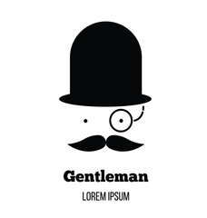 Gentleman in Hat and Mustache Silhouette Copy Space. Culture and people history concept vector