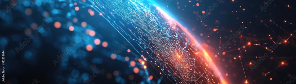 Poster a vibrant abstract depiction of digital connections and energy, showcasing a cosmic theme with glowi