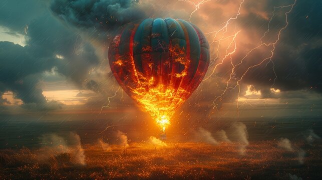 The balloon's landing and ignition are fraught with danger as a fire erupts during its stormy sky flight.