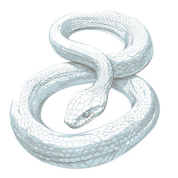 White snake on a white background. 3D illustration. Isolate.