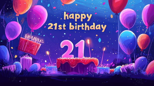 bright illustration that saying "happy 21st birthday" - Powered by Adobe