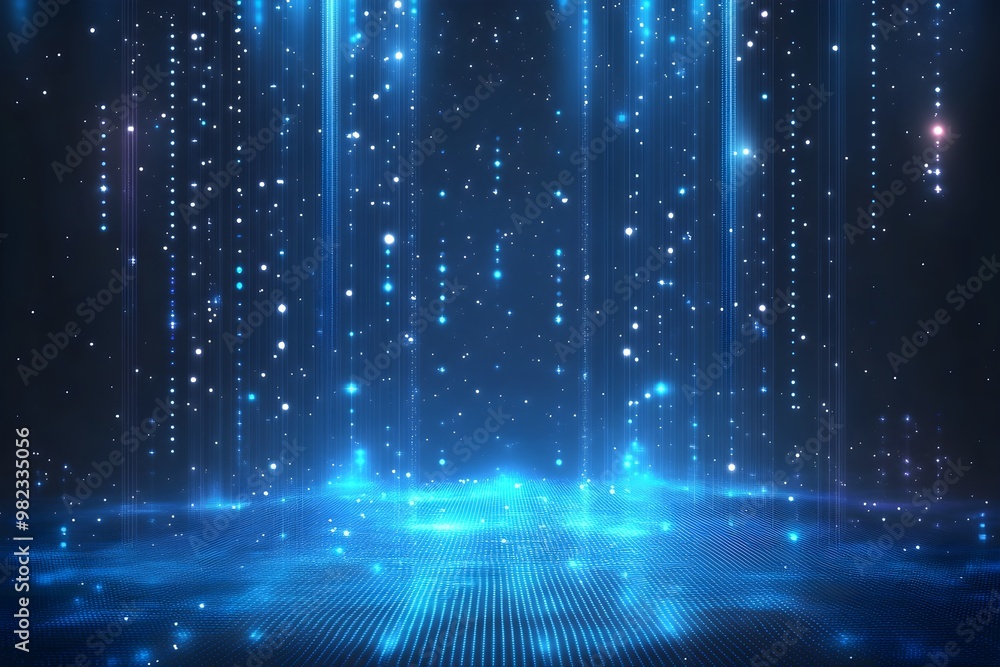 Wall mural a digital landscape featuring glowing blue particles and lines, creating an ethereal, futuristic atm
