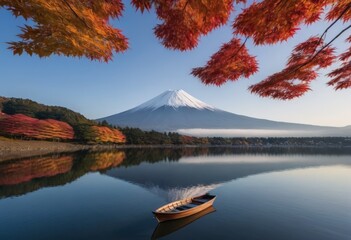 Obraz premium Mount Fuji Reflected in Lake with Vibrant Autumn Foliage
