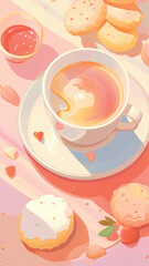 Colorful tea and biscuit illustration