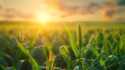 Fototapeta premium Genetically Enhanced Crops Thriving in Scenic Countryside Landscape