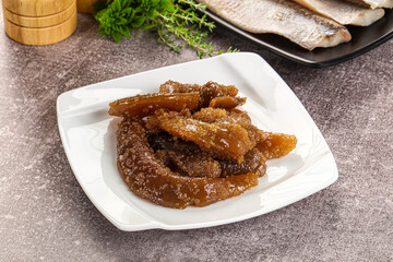 Herring roe snack in the plate