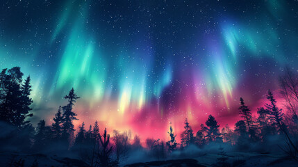 Fototapeta premium Breathtaking aurora borealis lights up night sky with vibrant colors