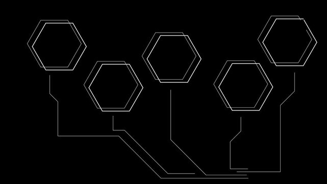 HUD  frames elements animation. White lines on a black background 4K video