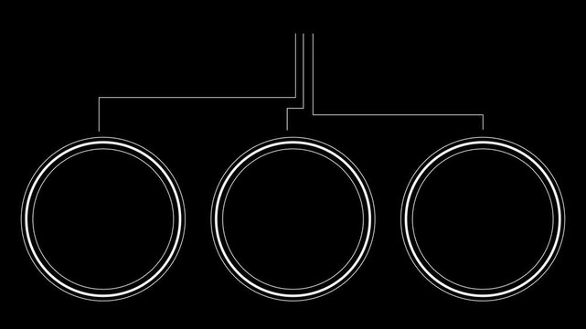 HUD  frames elements animation. White lines on a black background 4K video