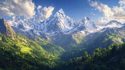 Obraz premium A scenic view of a mountain range from a distance with peaks and valleys