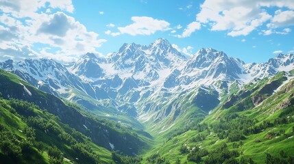 Obraz premium A scenic view of a mountain range from a distance with peaks and valleys