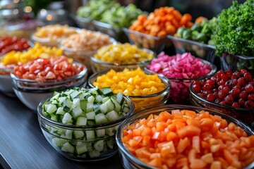 Fresh vegetables in a salad bar at a restaurant. Selective focus