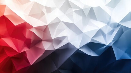 Fototapeta premium Abstract geometric background with polygonal patterns in blue, white, and red. Three-dimensional effects that symbolize unity and global awareness. The concept of global health and World Diabetes Day.