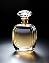 Transparent glass perfume atomizer, minimal production style concept. Perfume essence bottle presentation template for your text and design