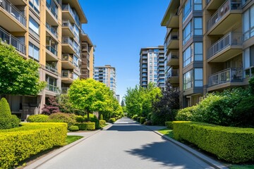 Modern Apartment Buildings with Lush Greenery
