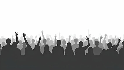Silhouette of a Crowd of People isolated on white background