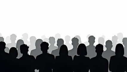 Silhouette of a Crowd of People isolated on white background