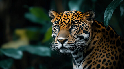 Obraz premium Majestic jaguar staring intensely in the green jungle